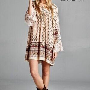 Velzera Women’s Bohemian Lace Floral Multi-Color Tunic Dress Size M